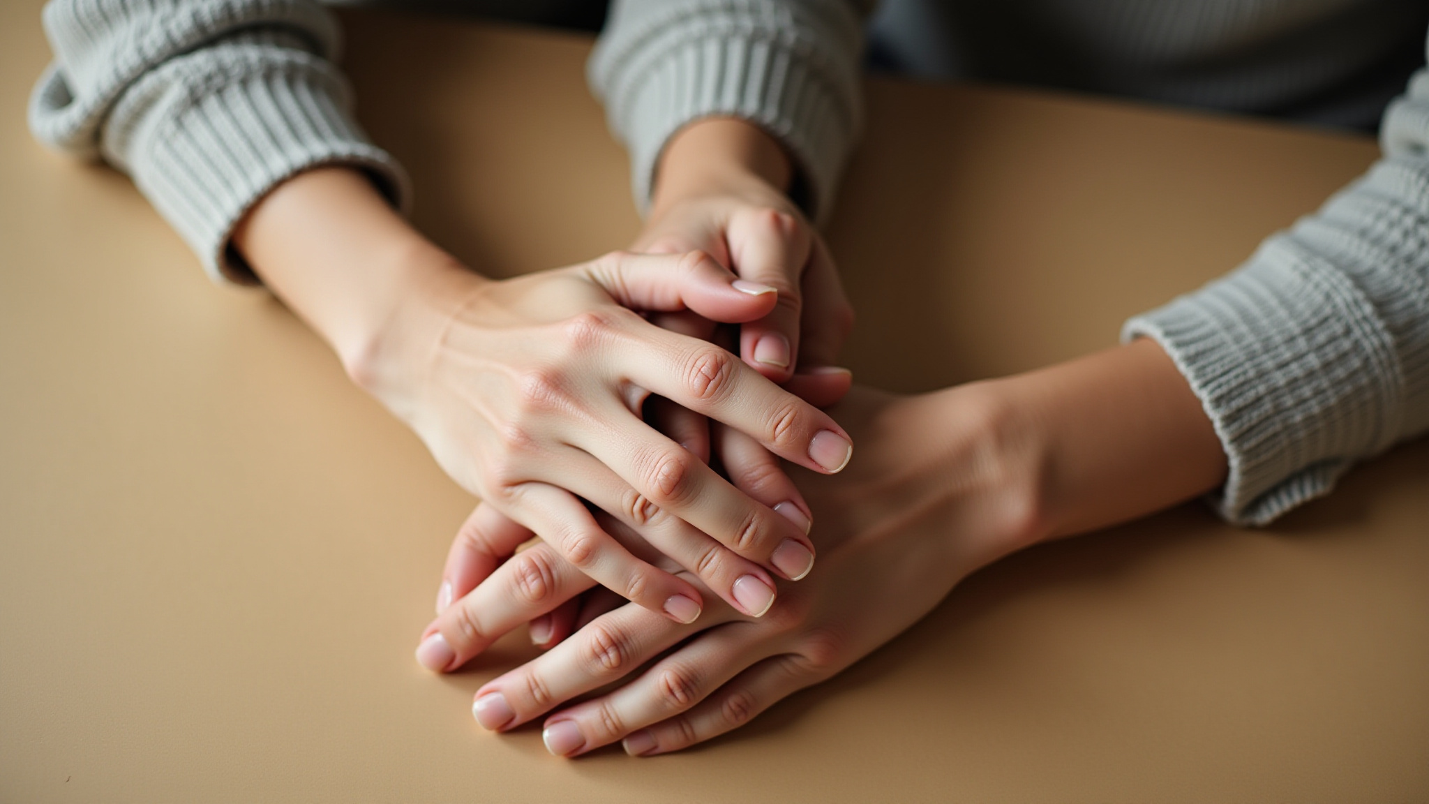 Hands gently touching - ongoing support and connection